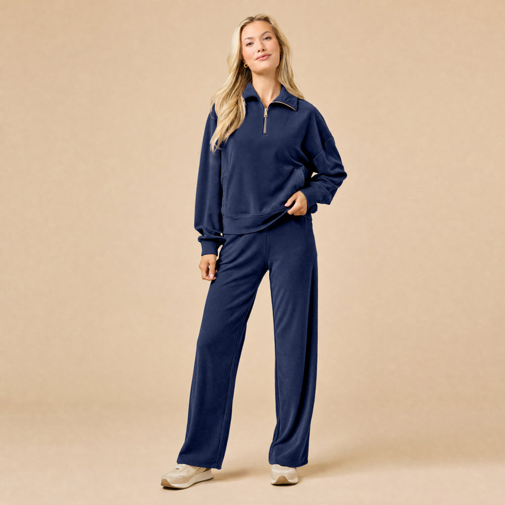 Serenity 1/4 Zip Top with Wide Pant in Midnight