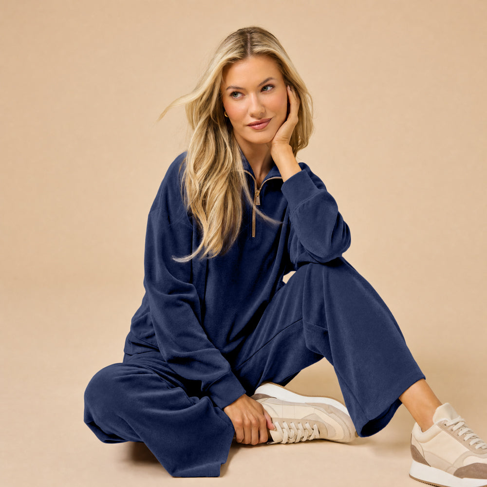 Serenity 1/4 Zip Top with Wide Pant in Midnight