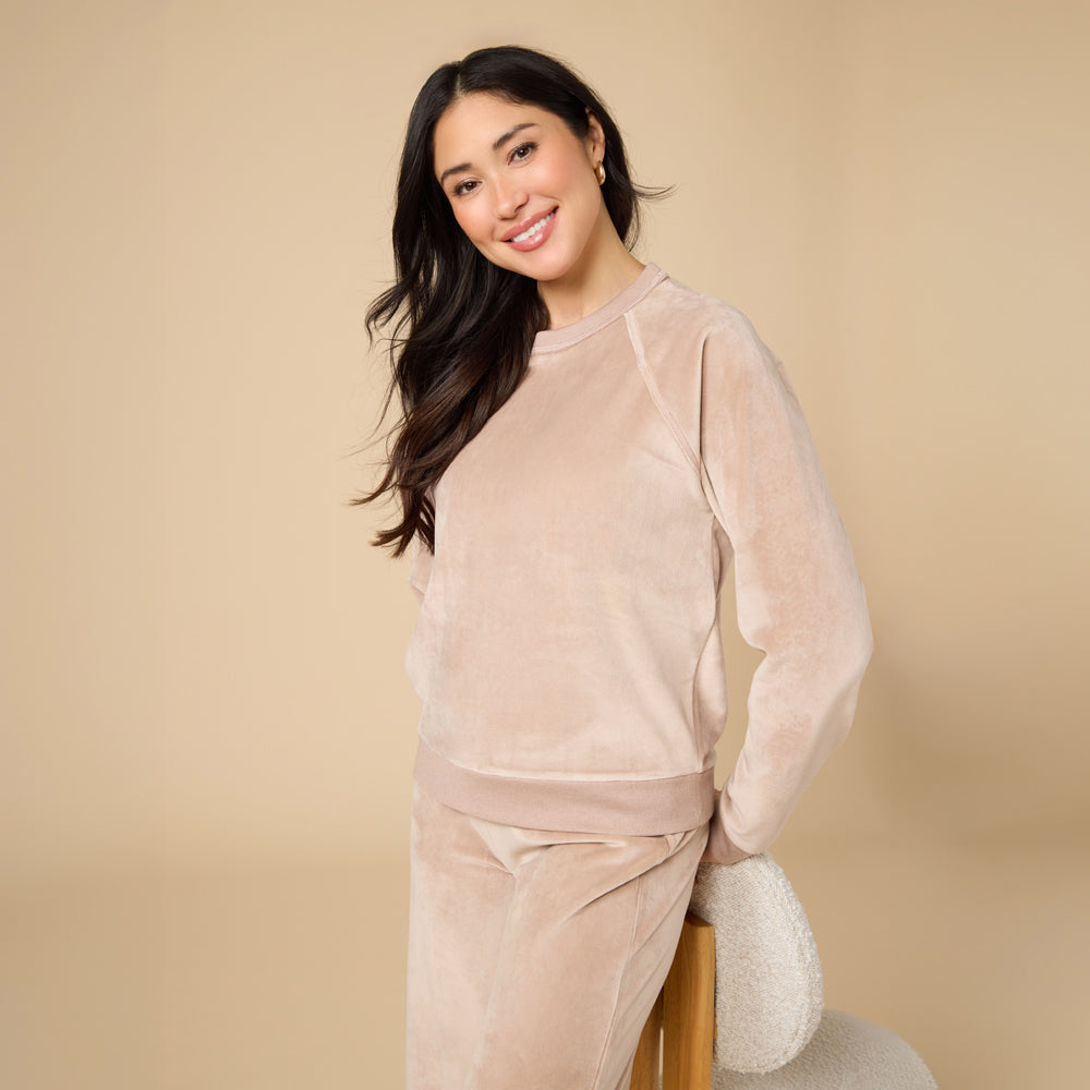 Serenity Raglan Crew with Wide Pant in Coco
