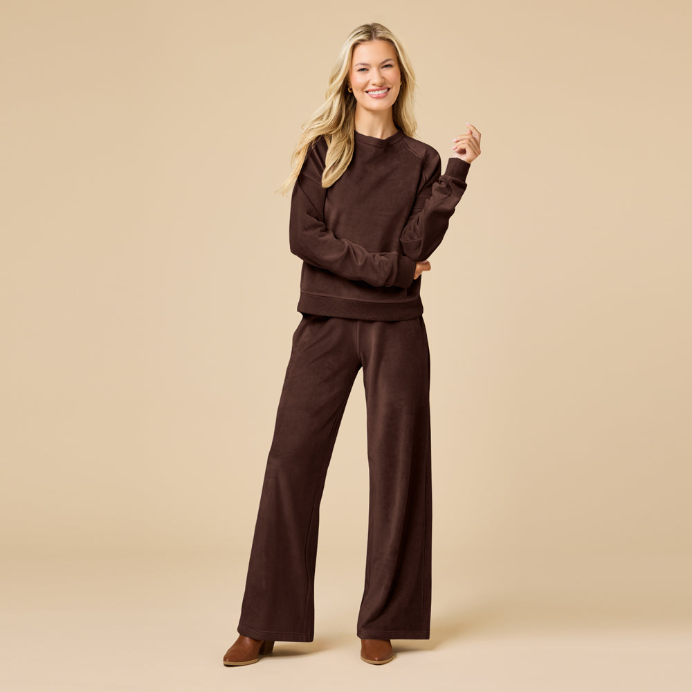 Serenity Raglan Crew with Wide Pant in Espresso
