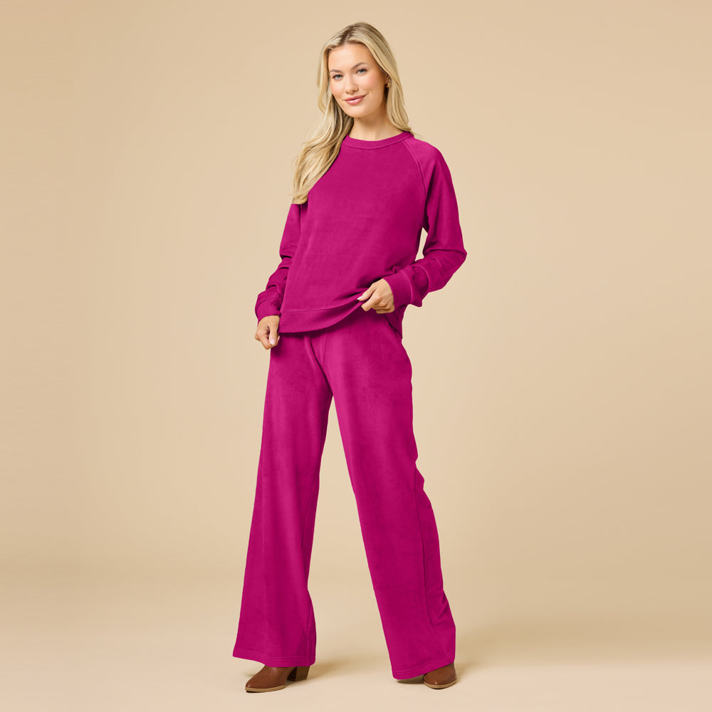 Serenity Raglan Crew with Wide Pant in Magenta