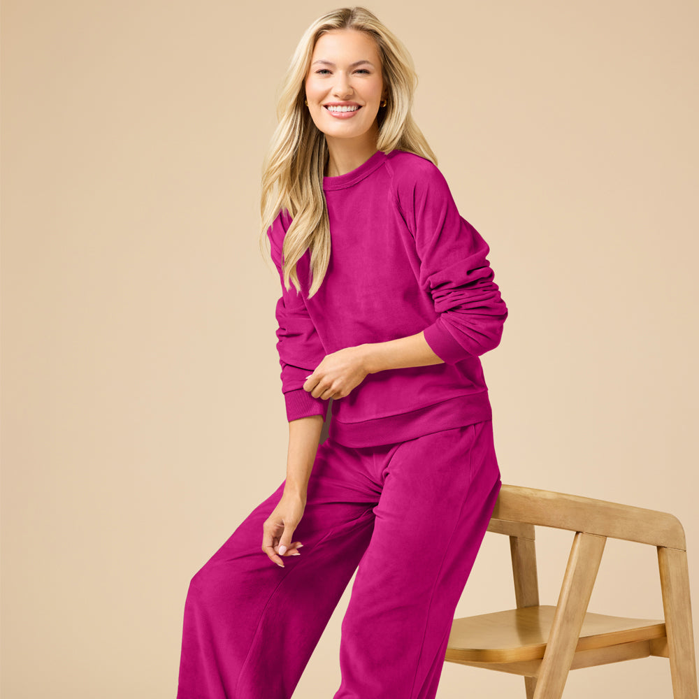 Serenity Raglan Crew with Wide Pant in Magenta