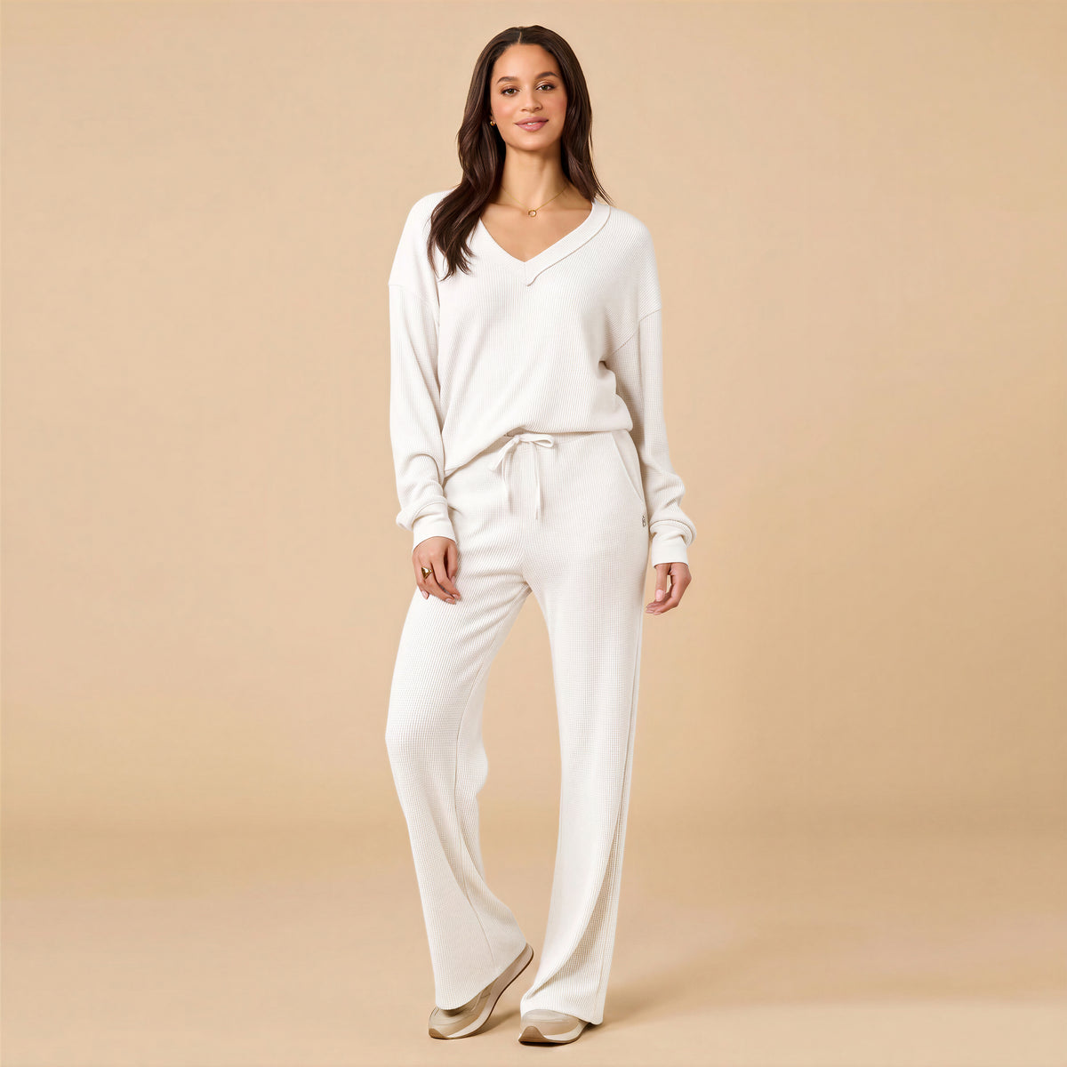 AirThermal Knit V-Neck with Raw Hem and Long Pant AirThermal Knit V-Neck with Raw Hem and Long Pant in Almond
