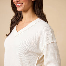 AirThermal Knit V-Neck with Raw Hem and Long Pant AirThermal Knit V-Neck with Raw Hem and Long Pant in Almond