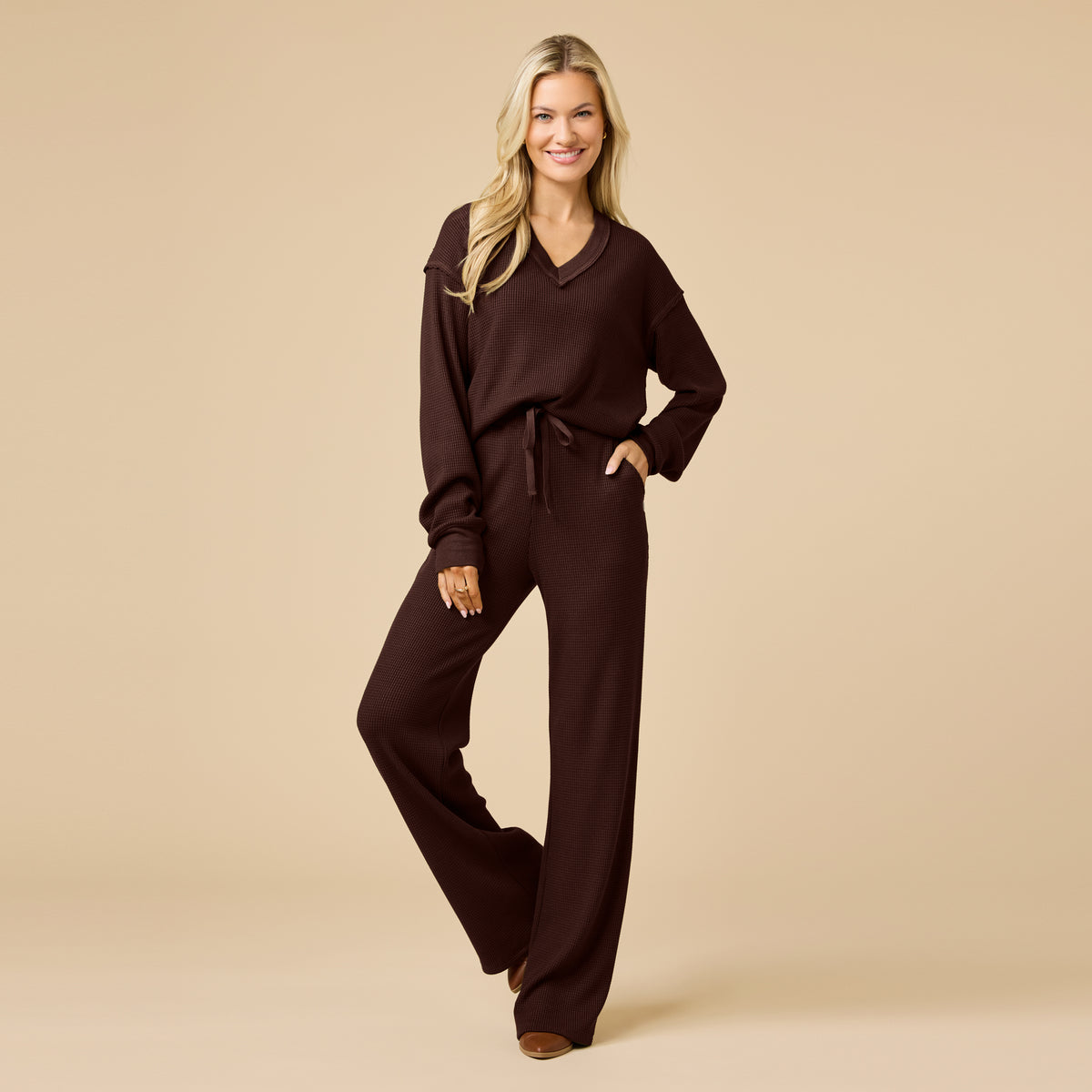 AirThermal Knit V-Neck with Raw Hem and Long Pant AirThermal Knit V-Neck with Raw Hem and Long Pant in Espresso