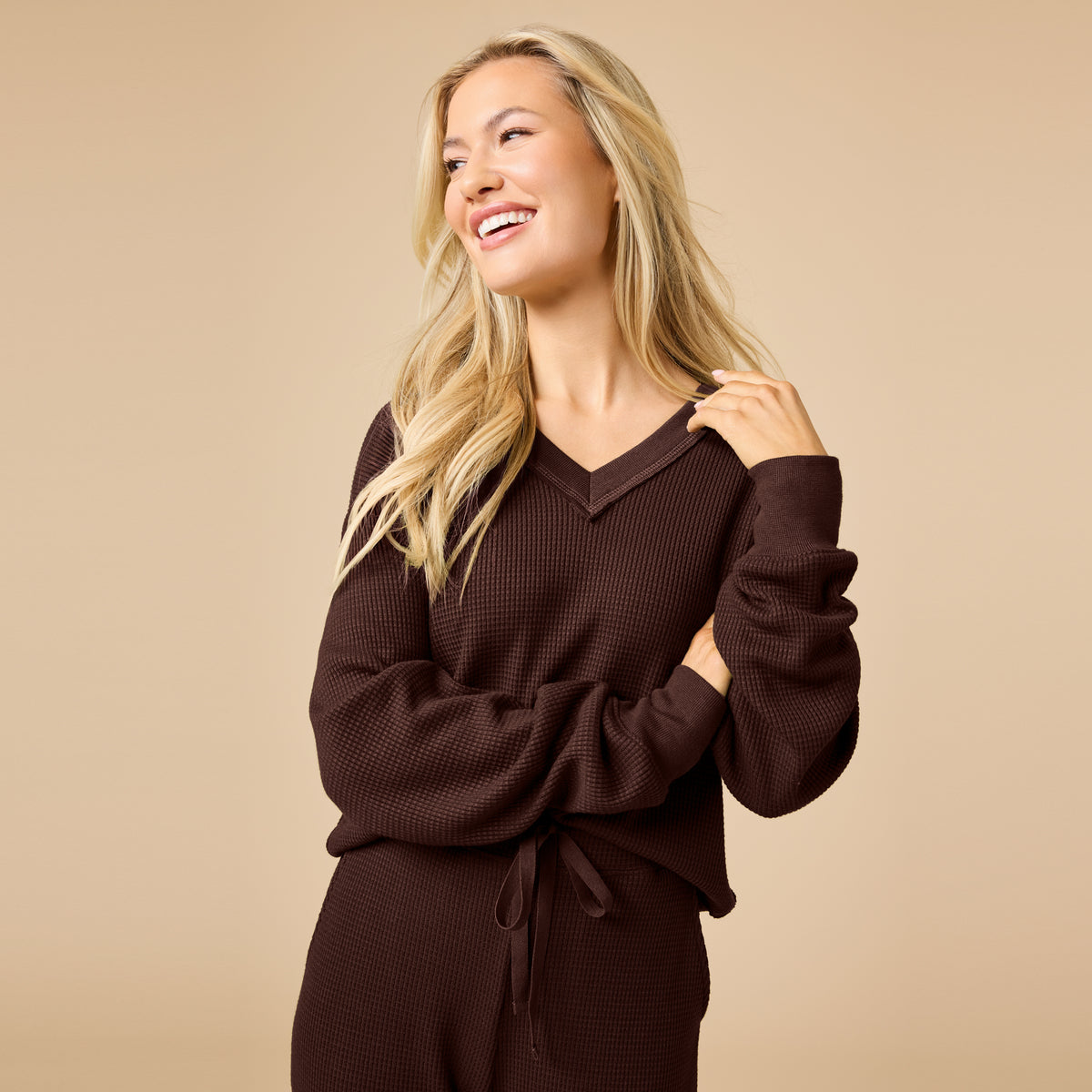 AirThermal Knit V-Neck with Raw Hem and Long Pant AirThermal Knit V-Neck with Raw Hem and Long Pant in Espresso