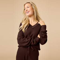 AirThermal Knit V-Neck with Raw Hem and Long Pant AirThermal Knit V-Neck with Raw Hem and Long Pant in Espresso