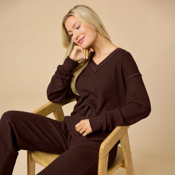 AirThermal Knit V-Neck with Raw Hem and Long Pant AirThermal Knit V-Neck with Raw Hem and Long Pant in Espresso