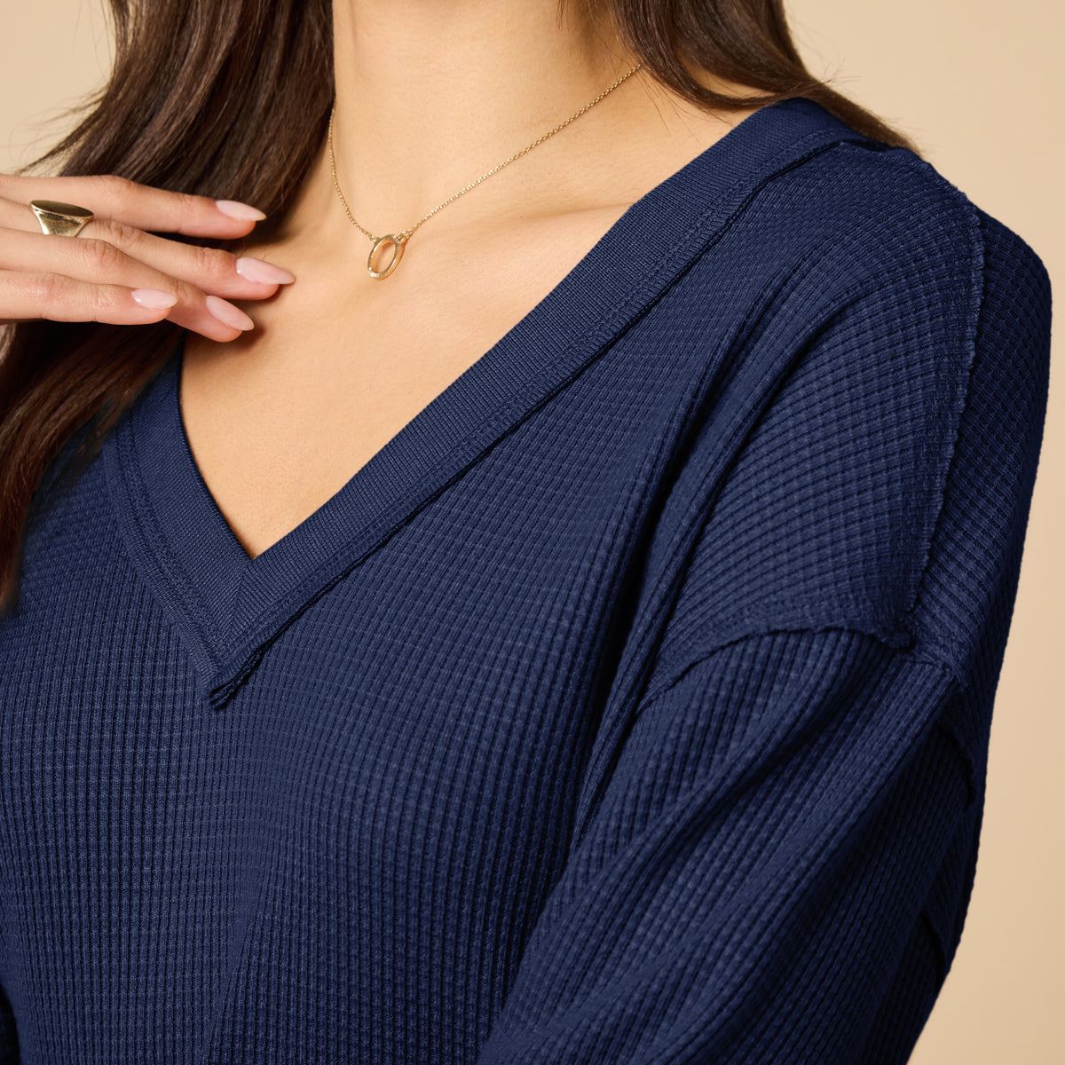 AirThermal Knit V-Neck with Raw Hem and Long Pant AirThermal Knit V-Neck with Raw Hem and Long Pant in Midnight