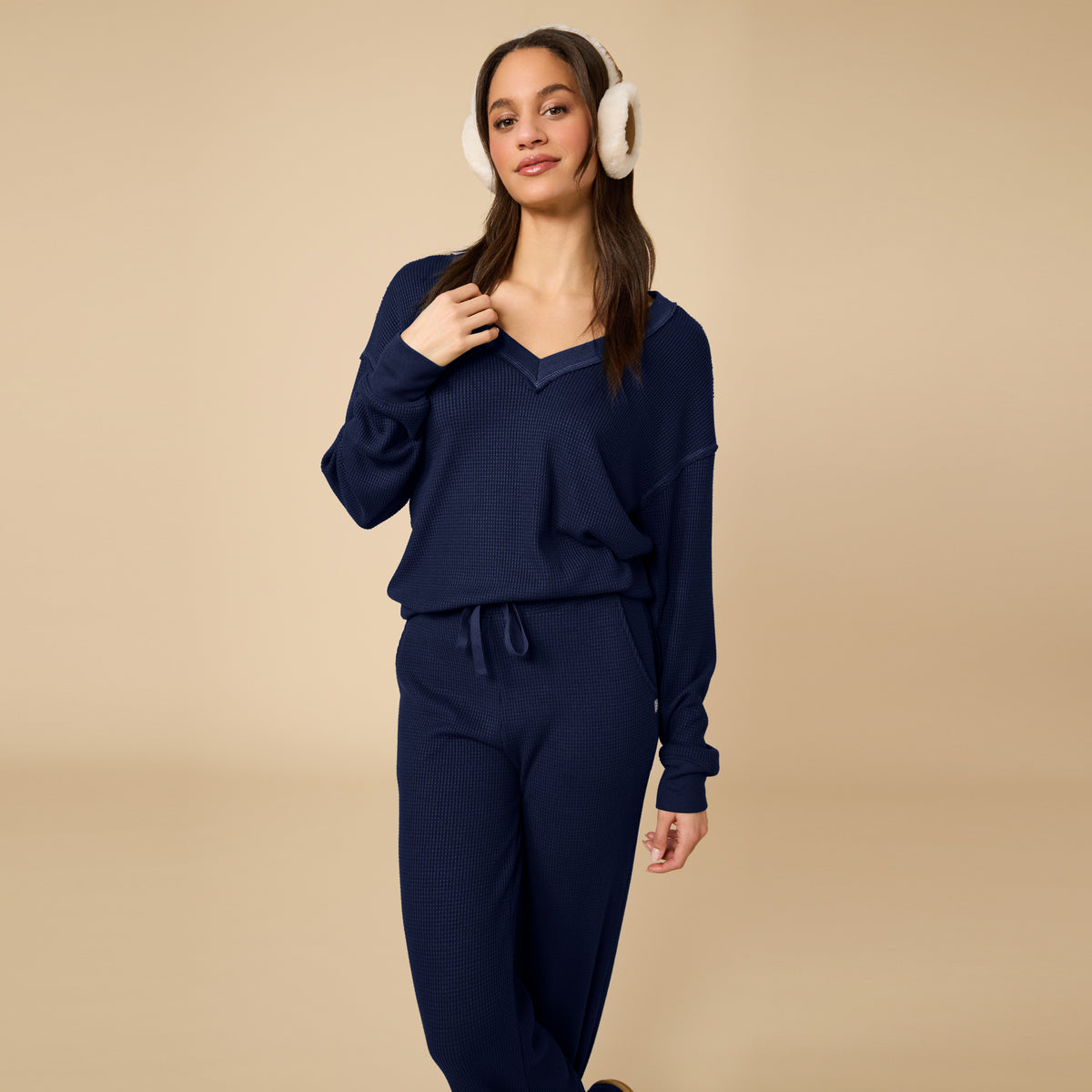 AirThermal Knit V-Neck with Raw Hem and Long Pant AirThermal Knit V-Neck with Raw Hem and Long Pant in Midnight