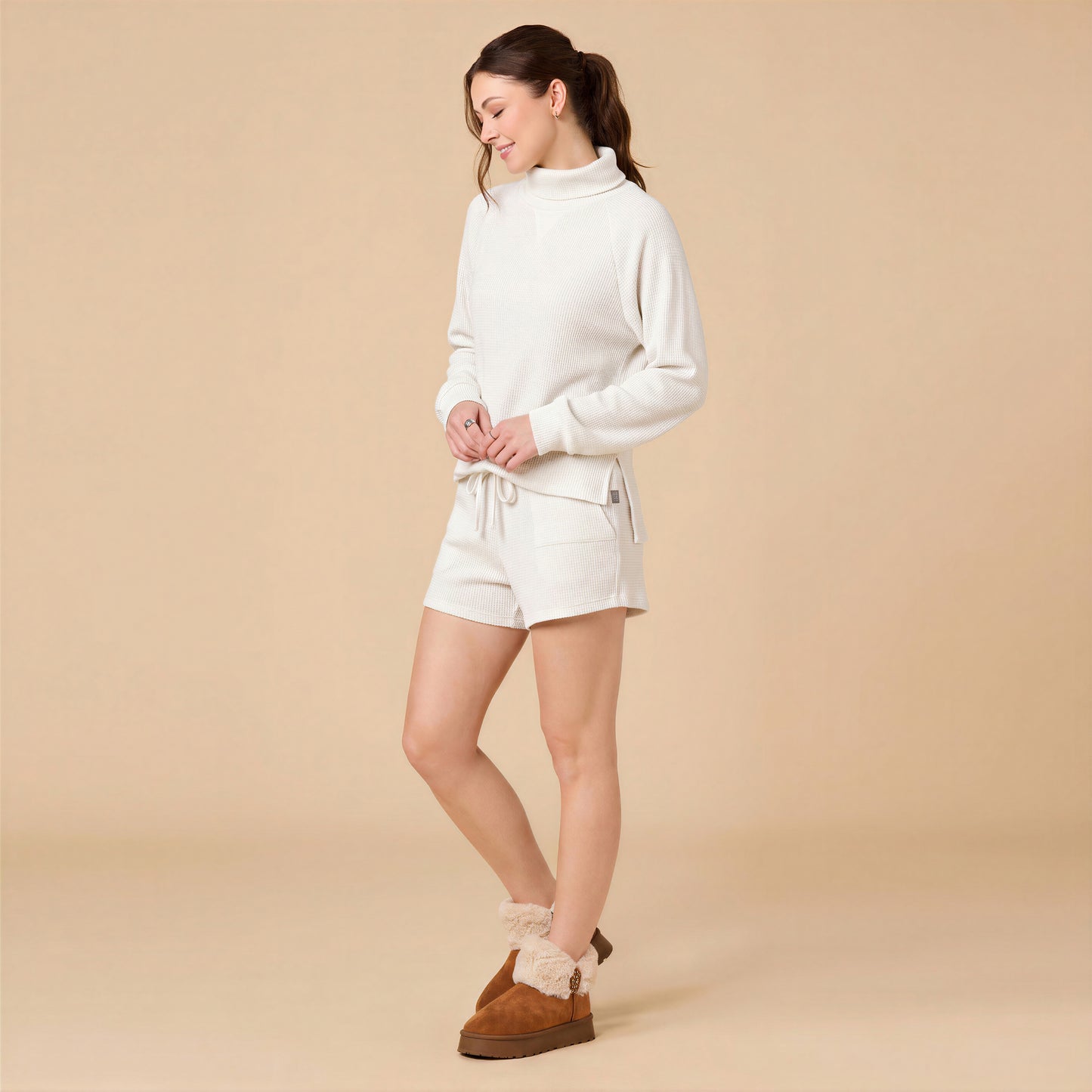 AirThermal Knit Mock Neck with Short in Almond