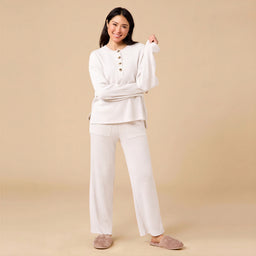 AirThermal Knit Henley Button Top with Crop Pant AirThermal Knit Henley Button Top with Pant in Almond