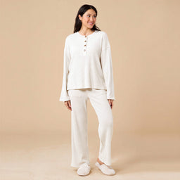 AirThermal Knit Henley Button Top with Crop Pant AirThermal Knit Henley Button Top with Pant in Almond
