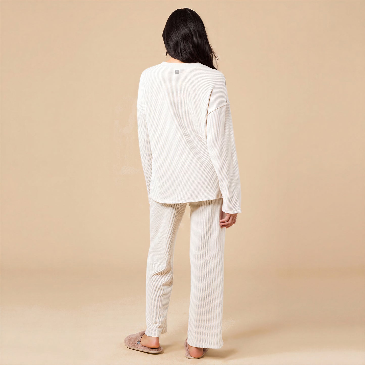 AirThermal Knit Henley Button Top with Pant in Almond