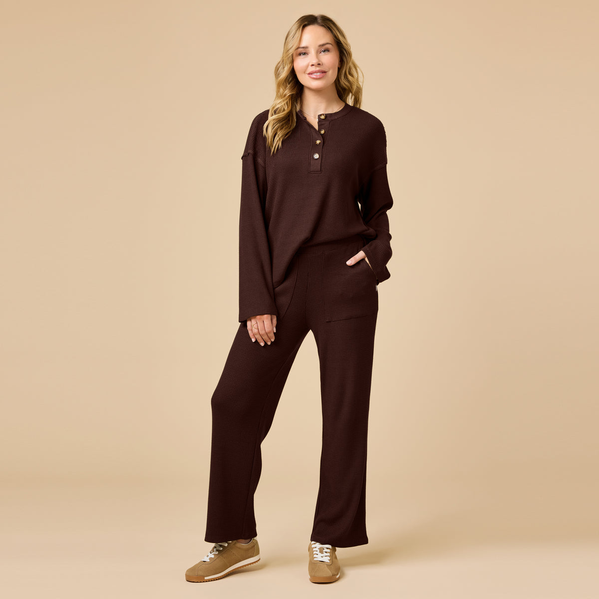 AirThermal Knit Henley Button Top with Crop Pant AirThermal Knit Henley Button Top with Pant in Espresso