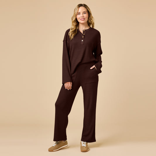 AirThermal Knit Henley Button Top with Pant in Espresso