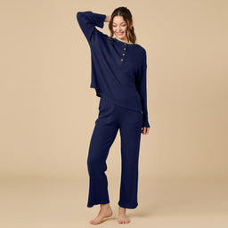 AirThermal Knit Henley Button Top with Crop Pant AirThermal Knit Henley Button Top with Pant in Midnight