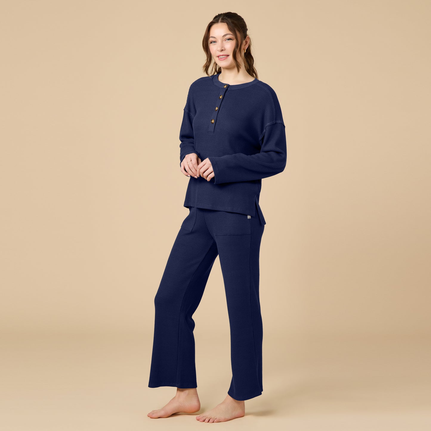 AirThermal Knit Henley Button Top with Pant in Midnight