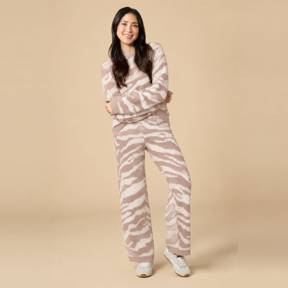 Zebra Marshmallow Crew Neck with Long Pant in Zebra Almond