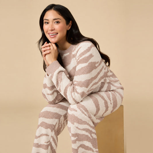 Zebra Marshmallow Crew Neck with Long Pant in Zebra Almond
