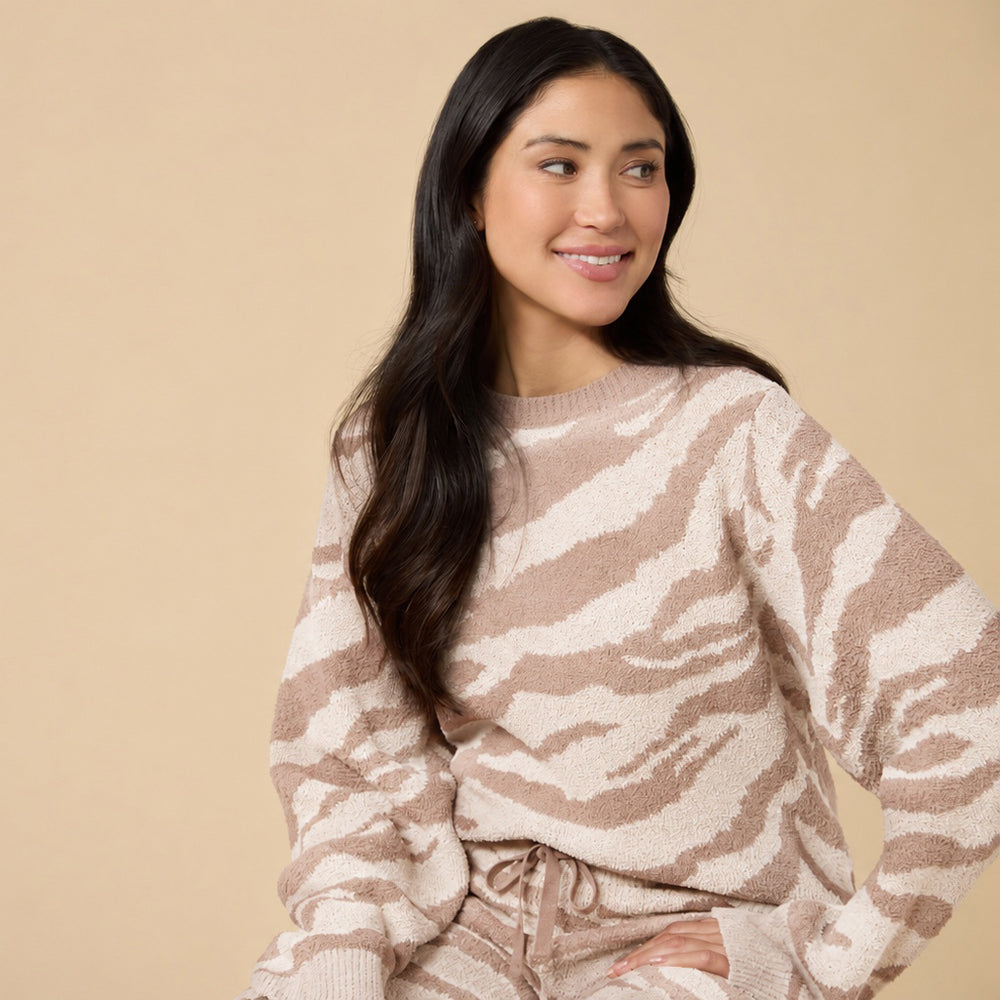 Zebra Marshmallow Crew Neck with Long Pant in Zebra Almond