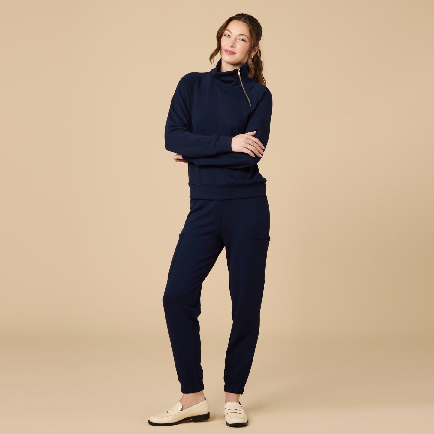 DreamTech Zip Mock Neck with Ankle Pant in Midnight