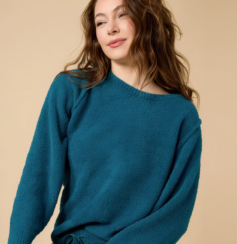 Solid Marshmallow Reverse Seam Crew Neck Lounge SetEasy enough for home, polished enough to go out.