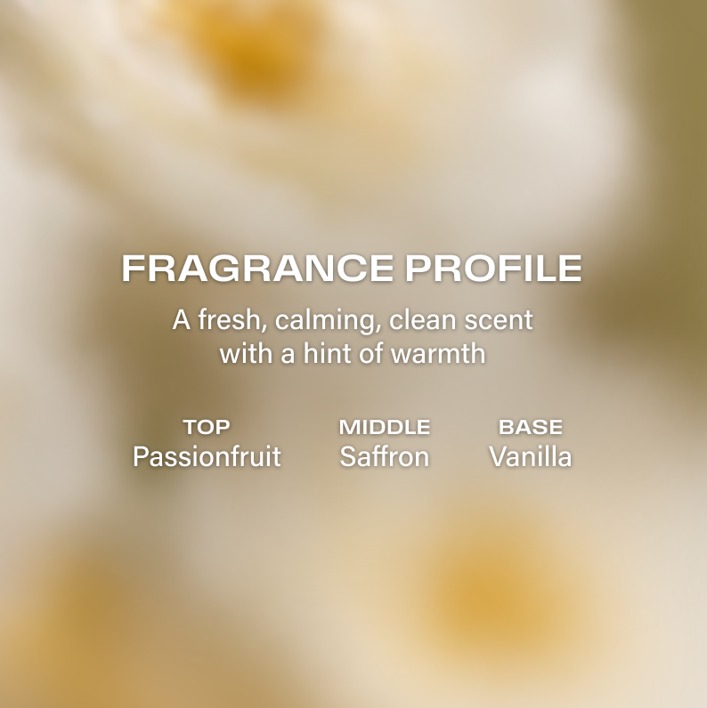 Softies x The Fill All Day Fresh™ Fabric & Room Spray Fragrance profile description with top, middle, and base notes on a blurred background