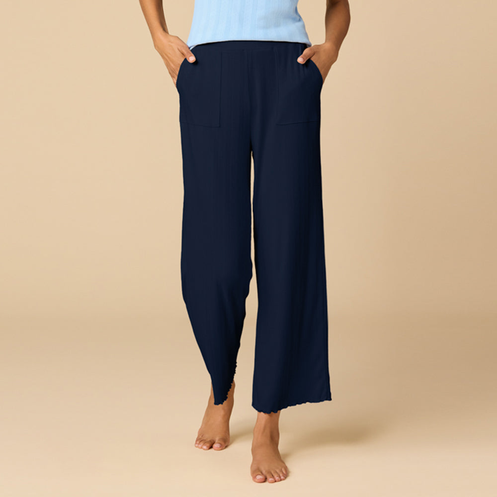 Pointelle Cropped Pant with Lettuce Edge Pointelle Cropped Pant with Lettuce Edge in Midnight