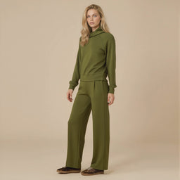 DreamTech Cowl Neck with Pleated Pant DreamTech Cowl Neck with Pleated Pant in Olive [AI-generated]