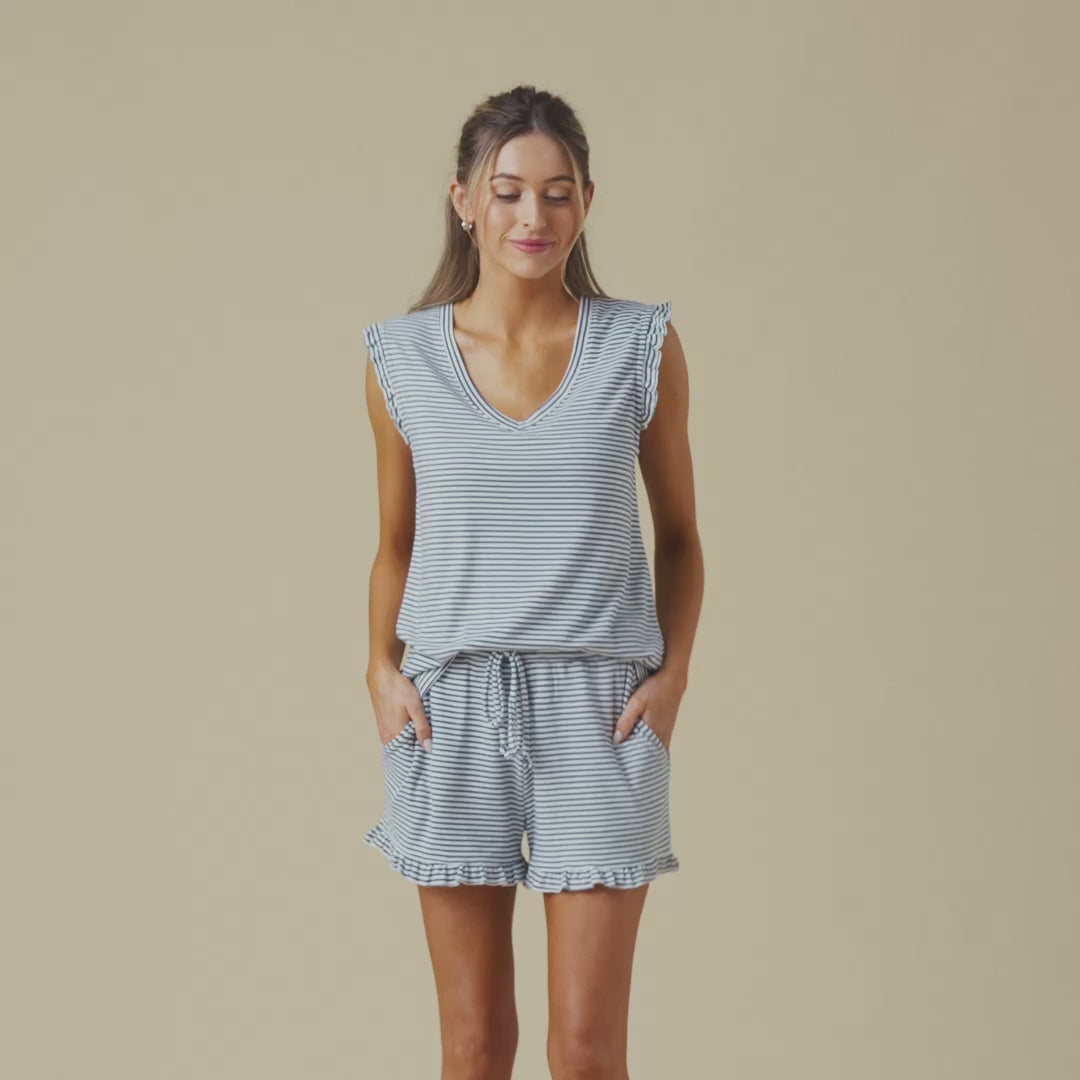 Dream Ruffle Top and Short Set Indigo-White