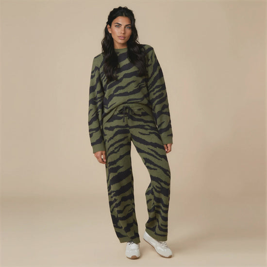 Zebra Marshmallow Crew Neck with Long Pant in Zebra Olive [AI-generated]