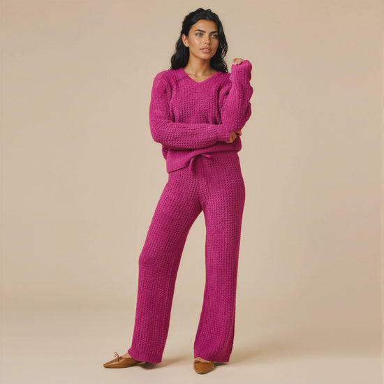 Waffle Marshmallow V-Neck Luxe Lounge Set in Magenta [AI-generated]