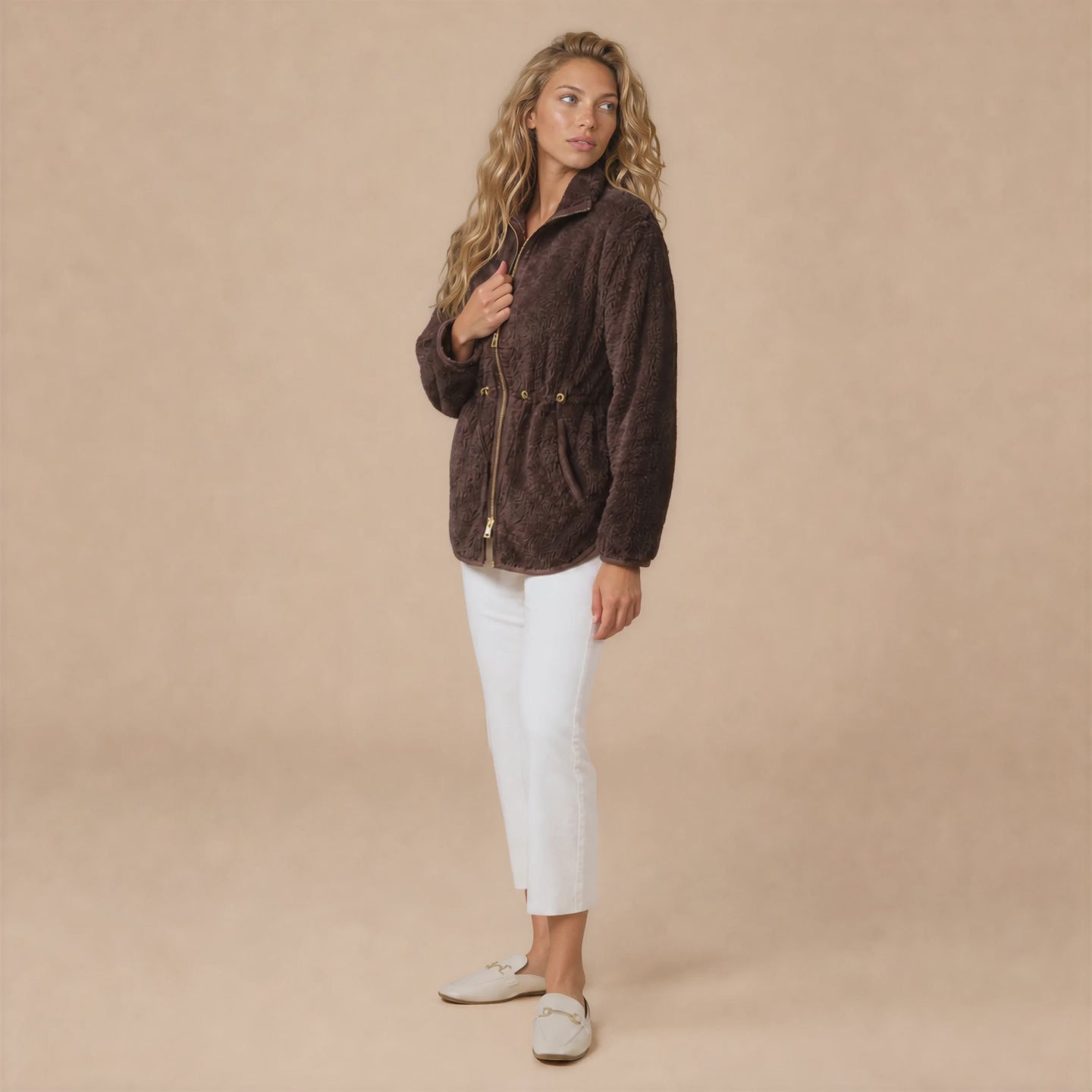 DreamPlush Double Zip Jacket in Espresso  [AI-generated]