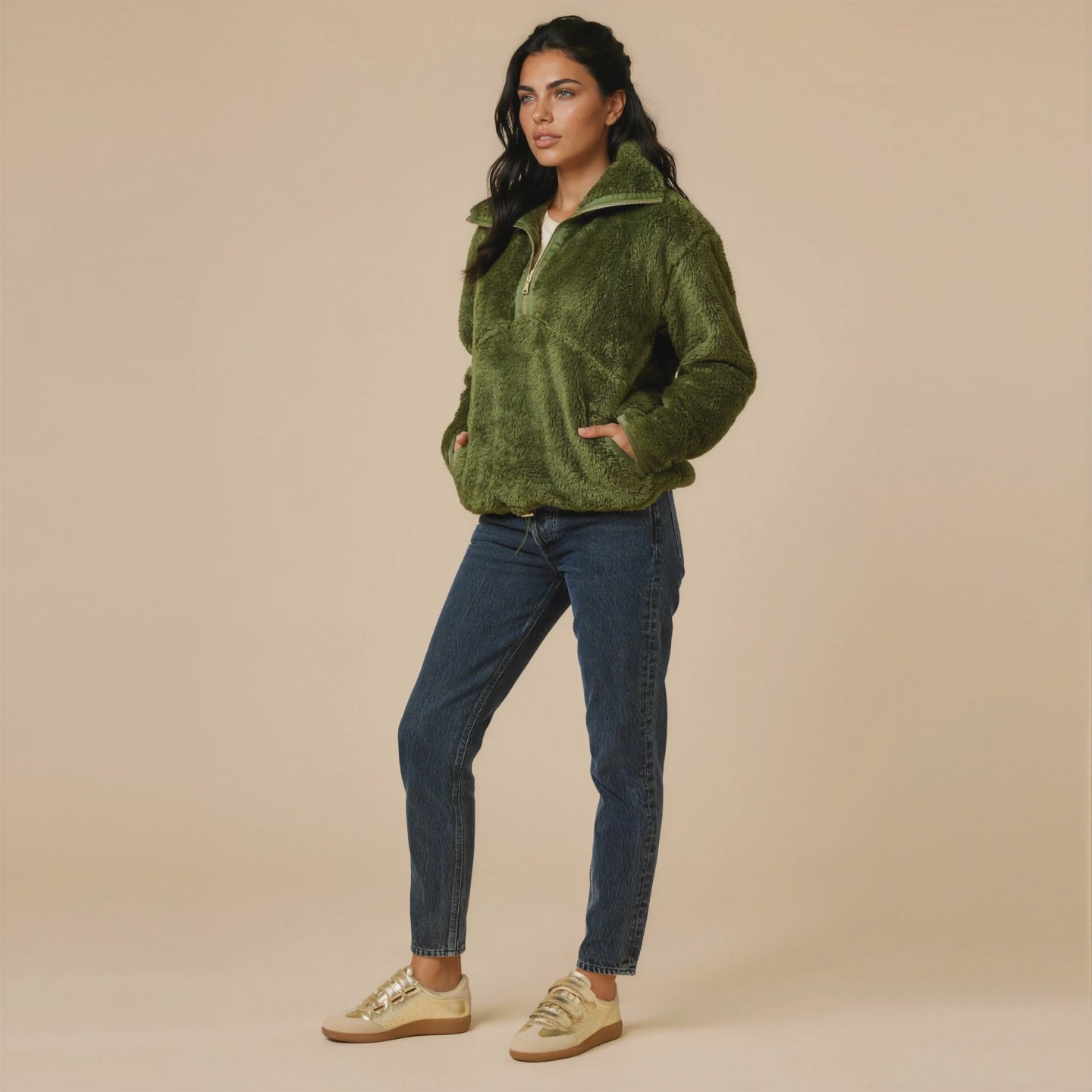 DreamPlush 1/4 Zip Pullover in Olive [AI-generated]