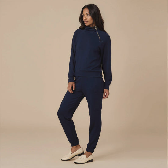 DreamTech Zip Mock Neck with Ankle Pant in Midnight [AI-generated]