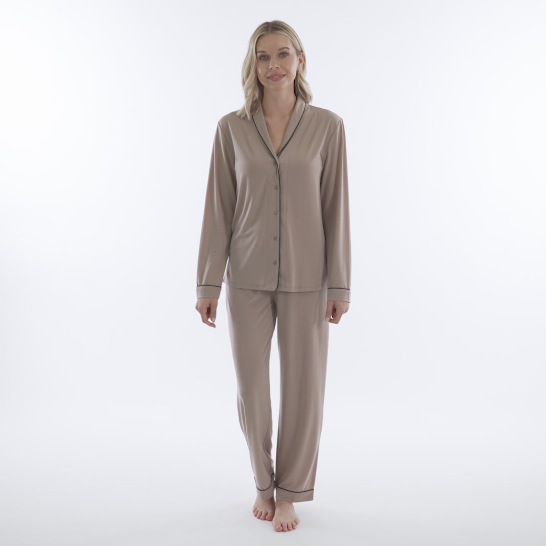 Tatum - Shawl Collar PJ Set with Long Pant Coco