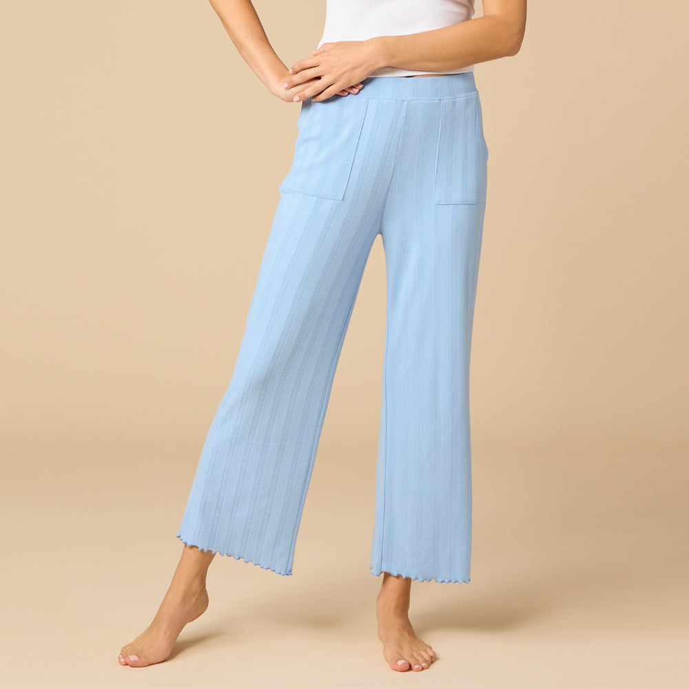 Pointelle Cropped Pant with Lettuce Edge Sky Blue