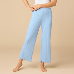 Pointelle Cropped Pant with Lettuce Edge Sky Blue
