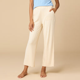 Pointelle Cropped Pant with Lettuce Edge Pointelle Cropped Pant with Lettuce Edge in Warm Sand