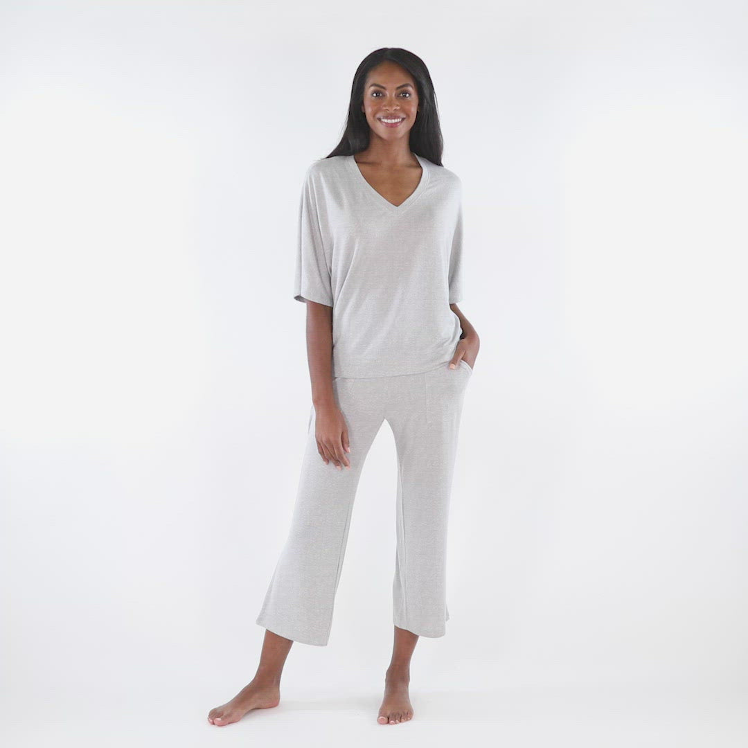 Dream Relaxed V-neck with Capri Lounge Set Heather Grey