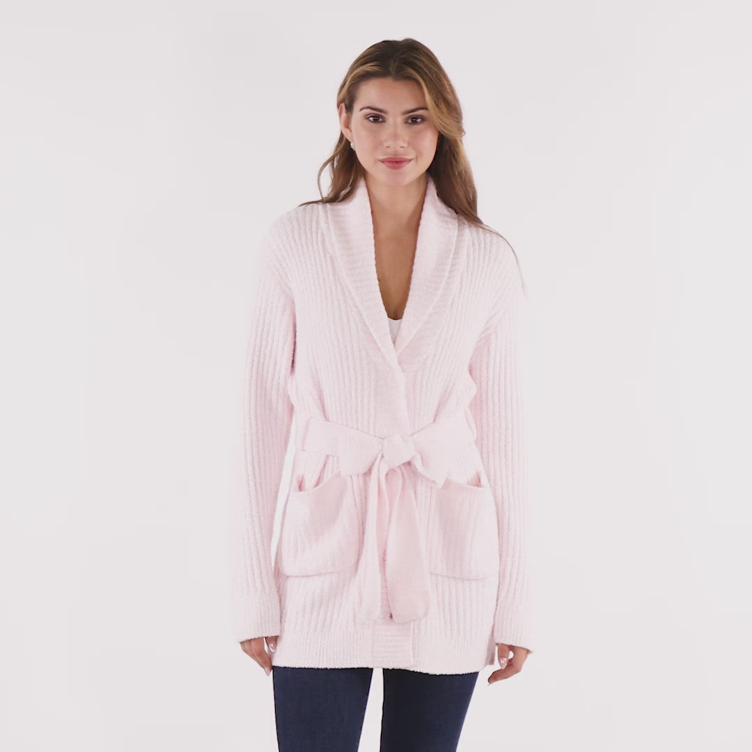 30" Marshmallow Button Down Cardigan with Belt Heather Blush Pink