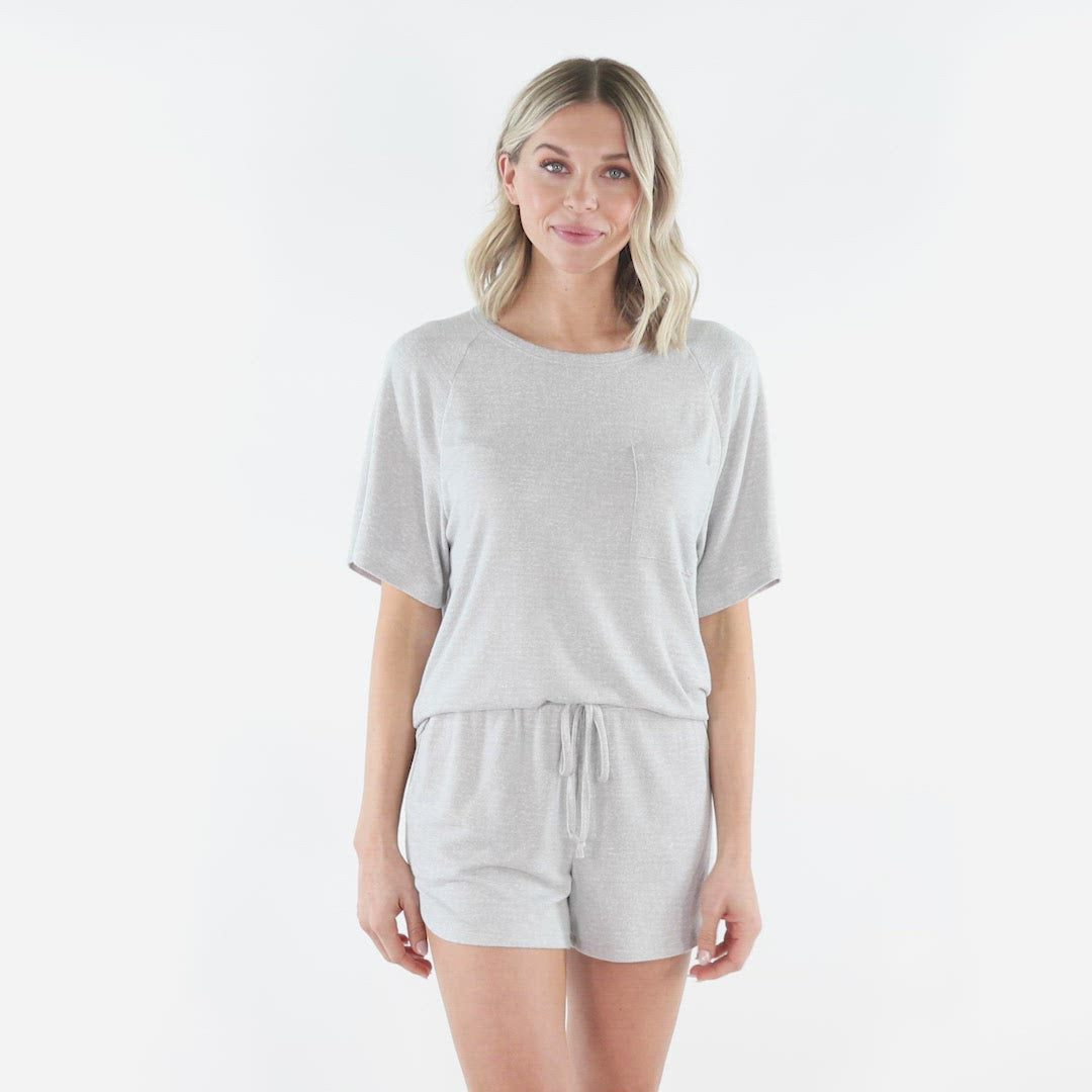 Dream Slouchy Tee Top with Lounge Shorts Set Heather Grey