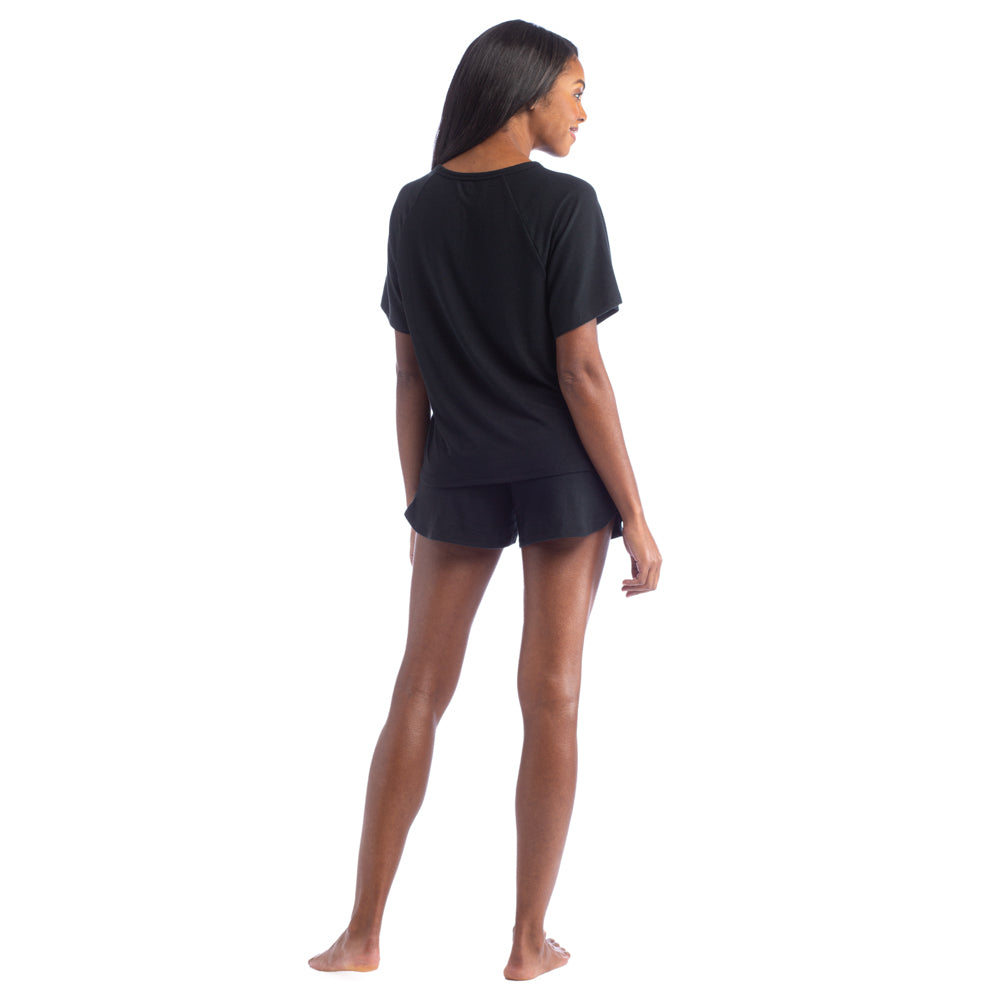 Dream Slouchy Tee Top with Lounge Shorts Set Black