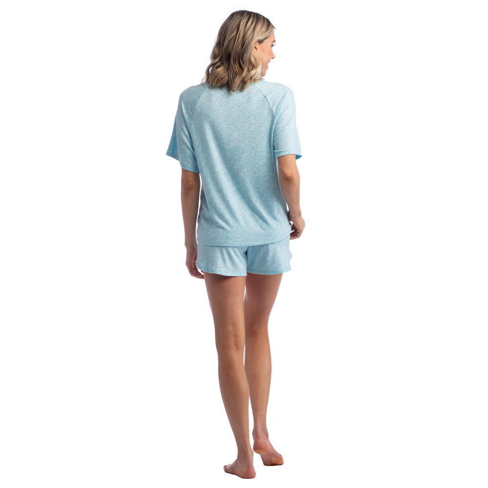 Dream Slouchy Tee Top with Lounge Shorts Set Heather Glacier Blue
