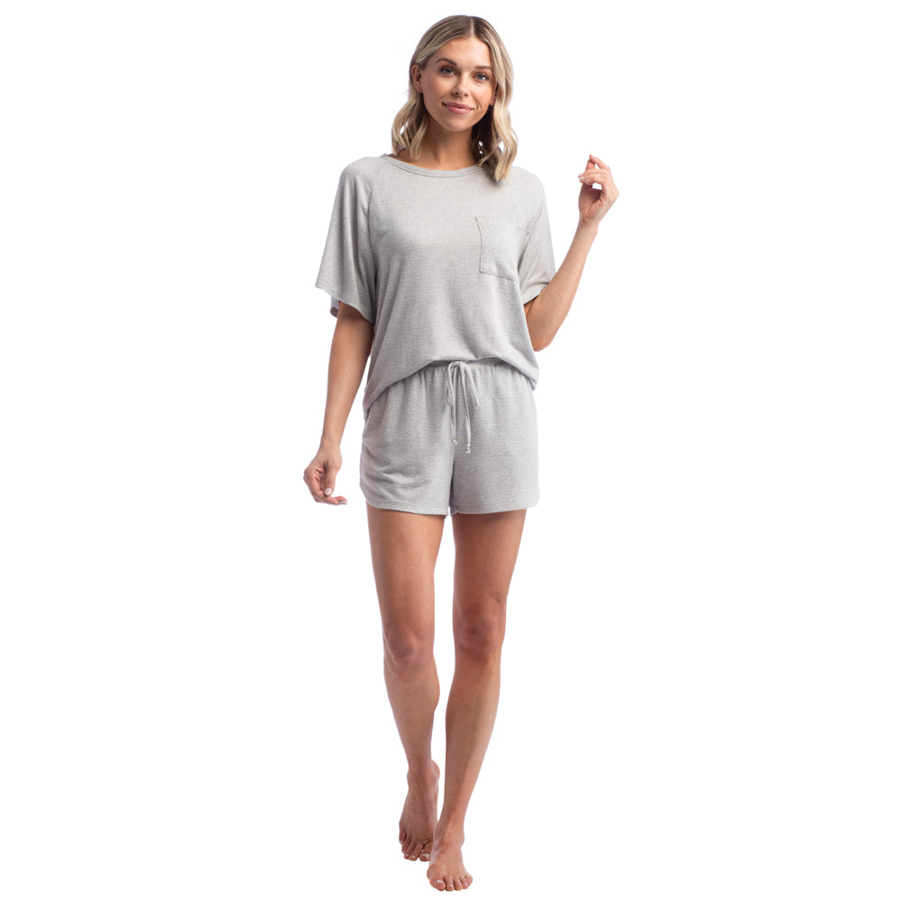 Dream Slouchy Tee Top with Shorts Lounge Set Heather Grey