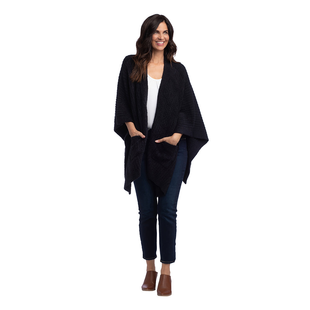 Solid Rib Marshmallow Shawl Black