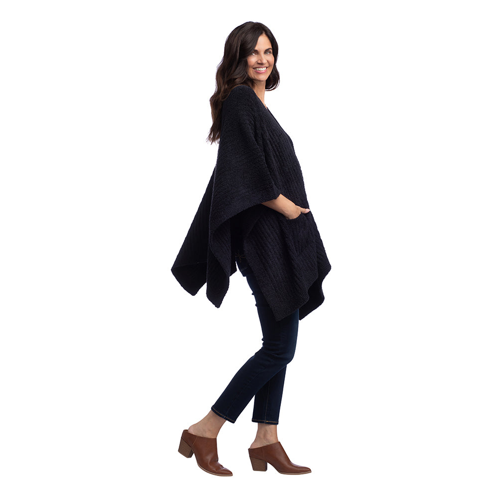 Solid Rib Marshmallow Shawl Black