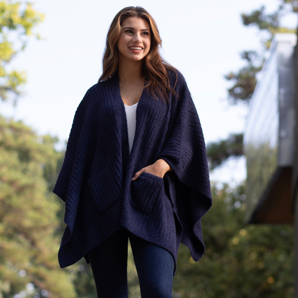 Solid Rib Marshmallow Shawl Navy