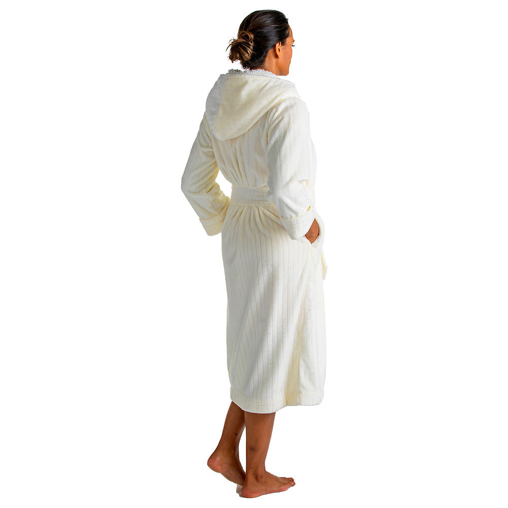 Hooded Sherpa Robe with Tonal Trim Ivory